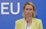 La cheffe de la diplomatie de l’Union européenne, Kaja Kallas, s’adresse aux médias lors d’une réunion informelle de l’UE consacrée à la défense, à Nicosie, à Chypre, le 8 juin 2026. (Crédit : Petros Karadjias/AP)