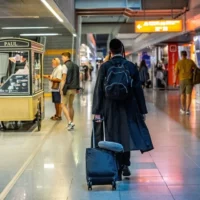 Un Juif ultra-orthodoxe se déplace dans l'aéroport Chopin de Varsovie, en Pologne, le 22 août 2023. (Nati Shohat/FLASH90)