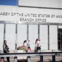 L'ambassade des États-Unis, à Tel Aviv, le 24 juillet 2025. (Crédit : Miriam Alster/Flash90)