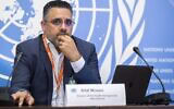 Altaf Musani, directeur des interventions en cas d’urgences sanitaires, s’exprimant au nom de l’OMS sur la situation sanitaire dans le nord de l’Éthiopie, lors d’une conférence de presse au siège européen des Nations unies à Genève, en Suisse, le 28 octobre 2022. (Crédit : Martial Trezzini/EPA-EFE/Shutterstock)