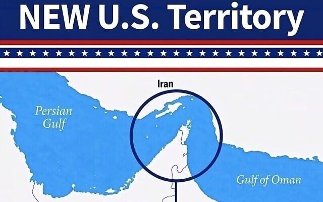 Une carte publiée par le président américain Donald Trump, présentant le détroit d'Ormuz comme un « nouveau territoire américain », le 18 août 2026. (Crédit : Truth Social)