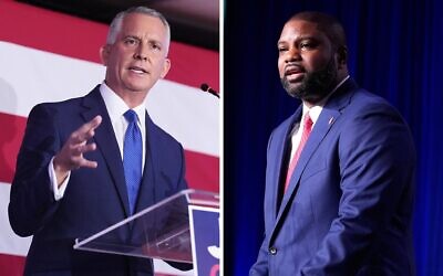 Montage photos (de gauche à droite) : David Jolly, candidat démocrate au poste de gouverneur de Floride et Byron Donalds, candidat républicain, lors de leurs soirées électorales, le 18 août 2026. (Crédits : Rebecca Blackwell/AP Photo ; John Raoux/AP Photo) Montage photos (de gauche à droite) : David Jolly, candidat démocrate au poste de gouverneur de Floride et Byron Donalds, candidat républicain, lors de leurs soirées électorales, le 18 août 2026. (Crédits : Rebecca Blackwell/AP Photo ; John Raoux/AP Photo)