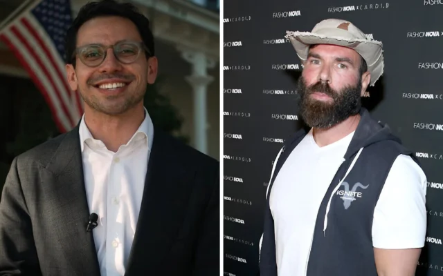 James Fishback (à gauche) et Dan Bilzerian. (Crédit : YouTube/Randy Shropshire/Getty Images North America/Getty Images/AFP)