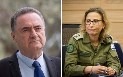 Montage photos (de gauche à droite) : Le ministre de la Défense Israël Katz, le 20 avril 2026 ;) l’ancienne procureure générale de l’armée israélienne Yifat Tomer-Yerushalmi, le 11 août 2024. (Crédits : Chaïm Goldberg/Flash90 ; Noam Moskowitz/Bureau du porte-parole de la Knesset)