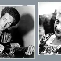 Woody Guthrie (à gauche) et la poétesse yiddish Aliza Greenblatt. Après le mariage de Guthrie avec la fille de Greenblatt, Marjorie Mazia, tous deux ont développé une forte relation qui est au coeur de ce nouveau documentaire 
« Dust Bowls and Jewish Souls ». (Woody Guthrie Publications via la JTA)