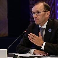 Le ministre norvégien des Affaires étrangères, Espen Barth Eide, s’exprimant lors de la réunion trilatérale de l’ASEAN avec la Norvège, en marge de la réunion des ministres des Affaires étrangères de l’ASEAN, au Centre de conventions internationales des Philippines, à Pasay, dans la région métropolitaine de Manille, le 22 juillet 2026. (Crédit : Rolex Dela Pena/Pool Photo via AP)