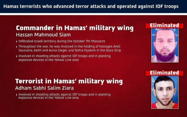 Deux terroristes du Hamas tués lors de frappes aériennes israéliennes dans la bande de Gaza, sur une image publiée le 25 septembre 2026. (Crédit : Armée israélienne)