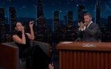 Gal Gadot et Jimmy Kimmel ont soufflé dans des shofars lors de l'émission de fin de soirée de ce dernier, le 10 septembre 2026. (Crédit : Capture d'écran/X)