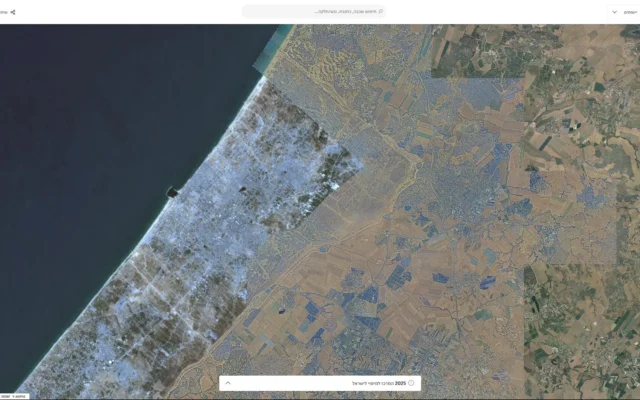 Des images aériennes de 2025 publiées par govmap.gov.il montrant des zones non floutées dans le nord de la bande de Gaza. (Crédit : govmap.gov.il)
