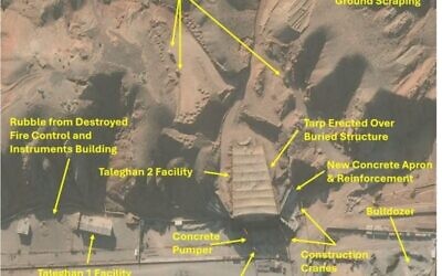 Vue d'ensemble du chantier de l'installation iranienne de Taleghan 2, située dans le complexe militaire de Parchin, à environ 30 kilomètres au sud-est de Téhéran, telle qu'elle apparaît sur une image satellite de Vantor Technologies prise le 13 septembre 2026 et annotée par l'Institute for Science and International Security. (Vantor Technologies, Institute for Science and International Security)