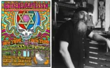 À gauche, l'affiche de l'exposition « Psychedelicatessen », 2026. À droite, l'artiste Steve Marcus dans son atelier de New York, 2018. (Steve Marcus, Sid Kaplan)