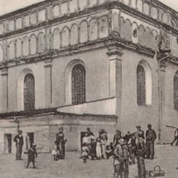 La Grande Synagogue de Brody, en Ukraine, sur une carte postale de 1908. (Crédit : Domaine public)