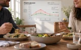 Illustration des effets du fait de manger en compagnie. (Crédit : Shir Atzil/AI Assisted)