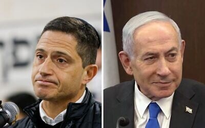 Montage photos (de gauche à droite ) : Rubik Danilovich, maire de Beer Sheva ; Benjamin Netanyahu, Premier ministre. (Crédits : Olivier Fitoussi/Flash90, Omer Meran/Bureau de la presse gouvernementale)