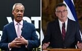 Montage photos (de gauche à droite) : Nigel Farage, chef du parti Reform UK ; Gideon Saar, ministre israélien des Affaires étrangères. (Crédits : Henry Nicholls/AFP ; Petr David Josek/AP)