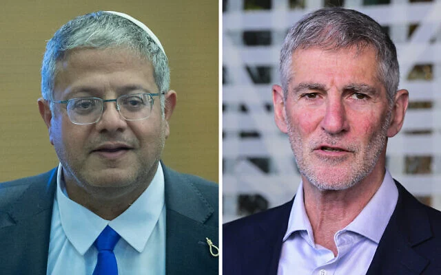 Montage de photos (de gauche à droite) : Le chef du parti Otzma Yehudit, Itamar Ben Gvir ; le chef du parti Les Démocrates, Yaïr Golan. (Crédits : Yonatan Sindel/Flash90 ; Avshalom Sassoni/Flash90)