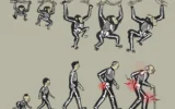 Interprétation libre par l'illustrateur Itai Raveh de la célèbre présentation de l'évolution humaine de Rudolph Zallinger, en 1965, communément appelée « La Marche du progrès ». (Autorisation/Institut Weizmann des Sciences)