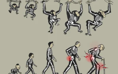 Interprétation libre par l'illustrateur Itai Raveh de la célèbre présentation de l'évolution humaine de Rudolph Zallinger, en 1965, communément appelée « La Marche du progrès ». (Autorisation/Institut Weizmann des Sciences) Interprétation libre par l'illustrateur Itai Raveh de la célèbre présentation de l'évolution humaine de Rudolph Zallinger, en 1965, communément appelée « La Marche du progrès ». (Autorisation/Institut Weizmann des Sciences)