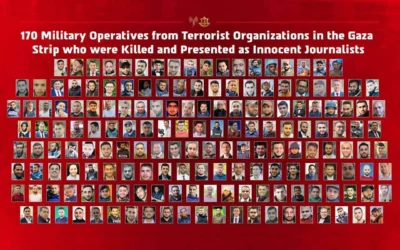Composite des visages de 170 Gazaouis qui, selon l'armée israélienne, se faisaient passer pour des journalistes lors qu'ils étaient membres d'organisations terroristes, le 1er octobre 2026. (Armée israélienne)