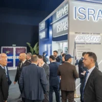 Le pavillon national d’Israël, le premier depuis la normalisation, en 2020, des relations avec le Maroc, au Salon aéronautique de Marrakech, le 8 octobre 2026. (Crédit : ministère de la Défense)