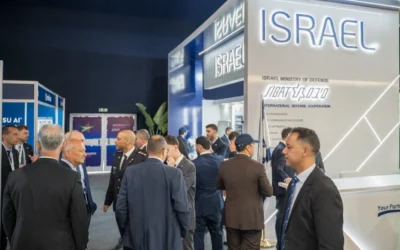 Le pavillon national d’Israël, le premier depuis la normalisation, en 2020, des relations avec le Maroc, au Salon aéronautique de Marrakech, le 8 octobre 2026. (Crédit : ministère de la Défense)