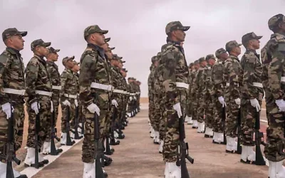 Illustration : Des membres des Forces armées royales marocaines montant la garde alors qu'ils participent à la 20ᵉ édition de l'exercice militaire « African Lion », à Tantan, au sud d'Agadir, au Maroc, le 31 mai 2024. (Crédit : Mosaab Elshamy/AP)
