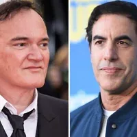 Ce composite photo donne à voir Quentin Tarantino lors du 76e festival international du film, à Cannes, dans le sud de la France, le 27 mai 2023, à gauche, et Sacha Baron Cohen à la première de 'Balls Up', à Los Angeles, le 14 avril 2026. (AP)