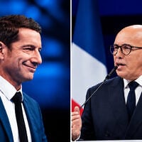 À gauche, le nouveau président élu de l'Association des maires de France (AMF), David Lisnard, durant le congrès de l'AMF, la réunion annuelle des maires français, à Paris, le jeudi 18 novembre 2021. (AP Photo/Thibault Camus, Pool) À droite, Éric Ciotti, de l'extrême droite, lors du 19e congrès du Rassemblement national, le parti d'extrême droite français, à Orléans, en France, le dimanche 25 octobre 2026. (AP Photo/Teresa Suarez)