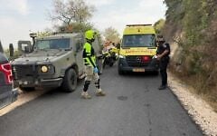 Le lieu de l’explosion dans la région de la crête de Ramim, au nord d’Israël, près de la frontière avec le Liban, probablement causée par un engin non explosé, le 12 octobre 2026. (Crédit : Magen David Adom)