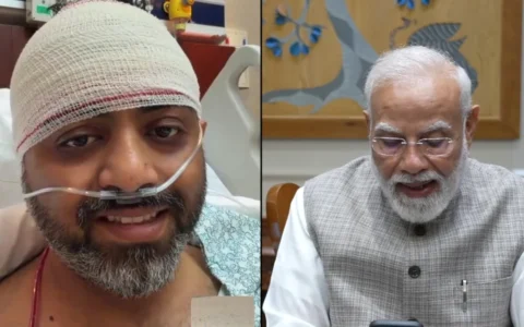 Le capitaine Smit Machchhar (à gauche) s'entretient par visioconférence avec le Premier ministre indien Narendra Modi, le 2 octobre 2026. (Capture d'écran via X)