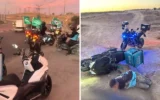 Montage photo (de gauche à droite) : Un convoi de partisans du parti islamiste Raam dans le sud d’Israël ; l’un des membres présumés du convoi, les mains liées, le 7 octobre 2026. (Crédits : Moshe Feiglin/X ; Itamar Ben Gvir/X)