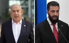 Le Premier ministre Benjamin Netanyahu fait une déclaration le 7 octobre 2023 à Tel-Aviv. (Capture d’écran/Benjamin Netanyahu via X) ; le président syrien Ahmad al-Sharaa s’exprime lors d’une conférence de presse après le sommet de l’UE à Nicosie, à Chypre, le vendredi 24 avril 2026. (Crédit : AP/Petros Karadjias)