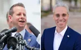 Le député Jared Moskowitz (à gauche), un démocrate de Floride, s’exprime lors d’une conférence de presse devant le Capitole américain, à Washington, DC, le 9 juin 2026. À droite, son adversaire républicain, Scott Singer, sur une photo non datée. (Crédit : Anna Moneymaker/Getty Images, Scott Singer/X)
