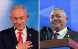 Montage photo (de gauche à droite) : Le Premier ministre Benjamin Netanyahu prononçant un discours au siège de son parti le soir des élections, le 28 octobre 2026 ; le chef du parti Yashar, Gadi Eisenkot, s’exprimant au siège de son parti le soir des élections, le 28 octobre 2026. (Crédits : David Goldman/AP ; Miriam Alster/Flash90)