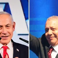 Montage photo (de gauche à droite) : Le Premier ministre Benjamin Netanyahu ; le chef du parti Yashar, Gadi Eisenkot. (Crédits : Ohad Zwigenberg/AP ; Jack GUEZ/AFP)