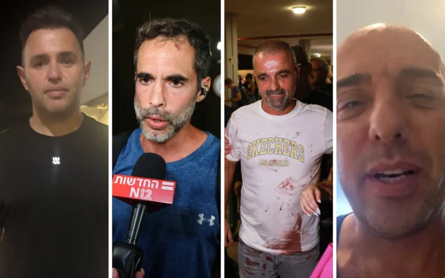 De gauche à droite : le Dr Shota Musayev, Asaf Rajuan, Yaniv Hayoun, Tzvika Manes, le 30 septembre 2026. (Crédit: Sharon Wrobel/Times of Israel, Jack GUEZ/AFP, AP Photo/Tomer Appelbaum, capture d'écran/N12)
