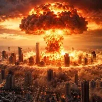 Une image générée par IA représentant une frappe nucléaire sur Tel Aviv, publiée sur le compte X du Premier ministre Benjamin Netanyahu le 25 octobre 2026. (Crédit : X/Benjamin Netanyahu)
