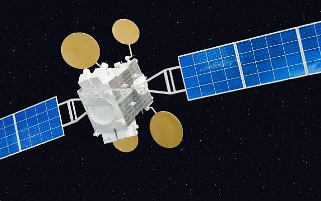 A rendering of the Amos 5 satellite (CC BY-SA Andrzej Olchawa/Wikimedia Commons)