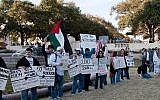 An illustrative photo of pro-Palestinian demonstrators during an Apartheid Week event at the University of Texas. (photo credit: CC-BY Monad86, Flickr)