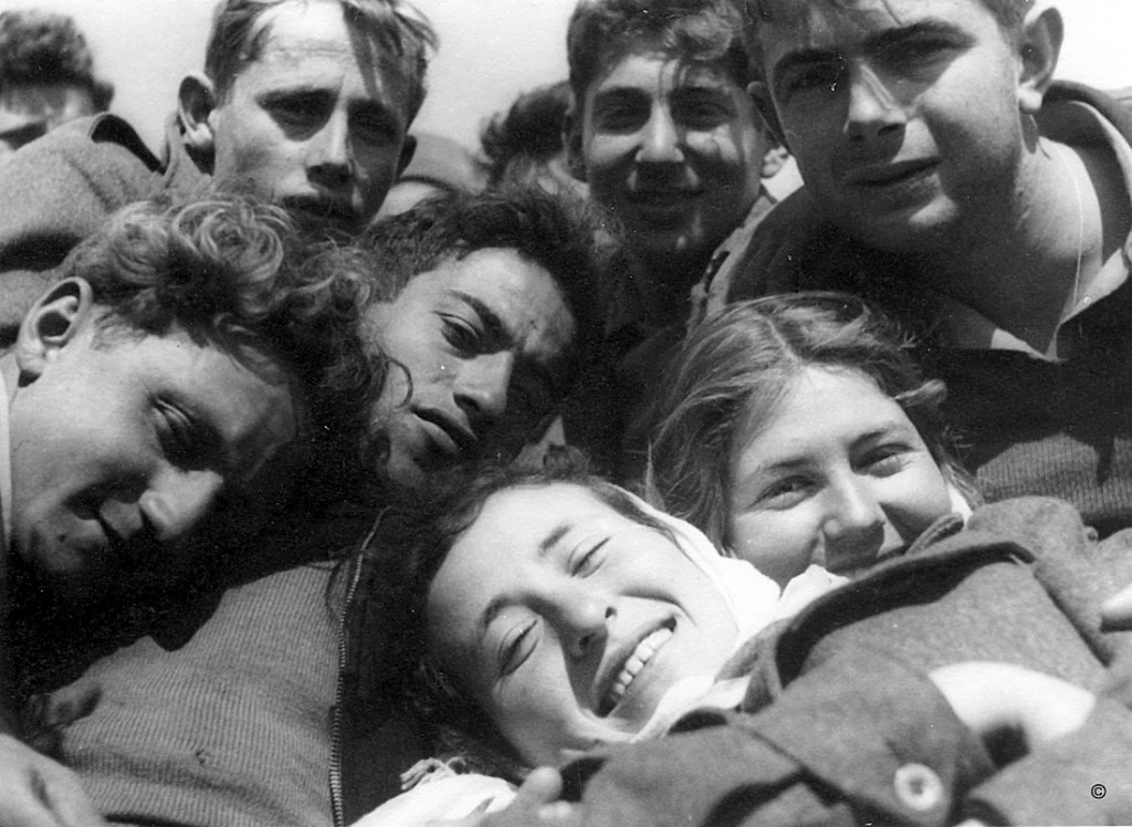 The founders of Kibbutz Malkiya, on the Lebanon border, en route to the kibbutz, 1949. From the collection of Ferol and Rivkaleh Atzmon. (Courtesy: Bitmuna)
