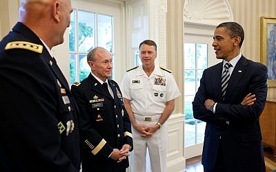Martin Dempsey, second from left, at a meeting in the White House. (photo credit: Pete Souza/White House)