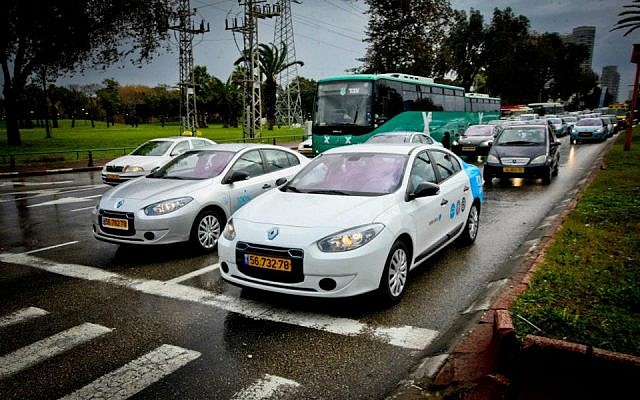 A Better Place Renault Fluence ZE vehicle in Tel Aviv in 2012. (photo credit: CC-BY btrplc, Flickr)