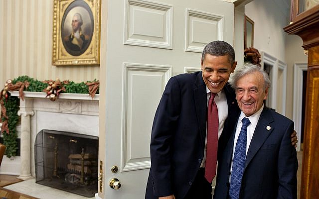 President Barack Obama greets Nobel Laureate and Holocaust survivor Elie Wiesel at the White House. (photo credit: Pete Souza,The White House, Flickr) President Barack Obama greets Nobel Laureate and Holocaust survivor Elie Wiesel at the White House. (photo credit: Pete Souza,The White House, Flickr)
