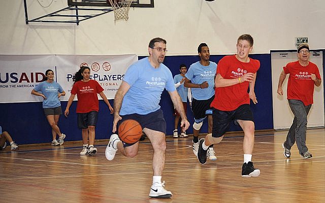 US Ambassador Dan Shapiro on the basketball court (photo credit: David Azagury/US Embassy Tel Aviv)
