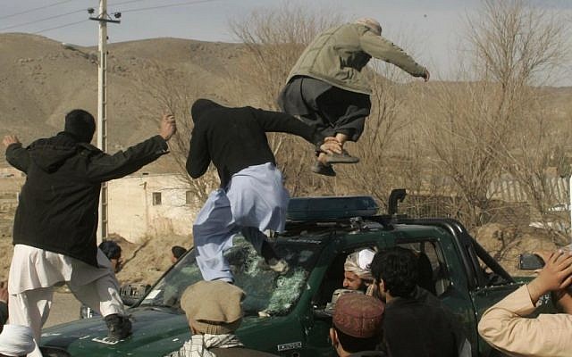 An anti-US demonstration in Afghanistan (photo credit: AP/Hoshang Hashimi)