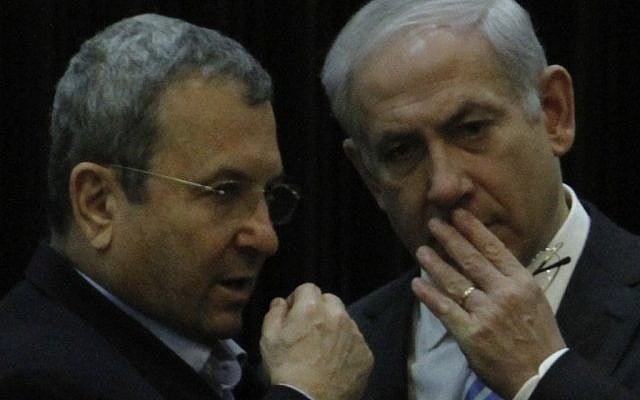 Ehud Barak and Benjamin Netanyahu, pictured in the Knesset in December 2011. (Miriam Alster/Flash90) Ehud Barak and Benjamin Netanyahu, pictured in the Knesset in December 2011. (Miriam Alster/Flash90)
