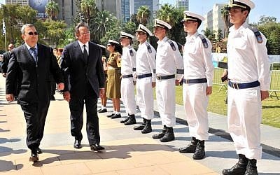 Ehud Barak and Leon Panetta in Tel Aviv in October (photo credit: Ariel Hermoni/Flash90)