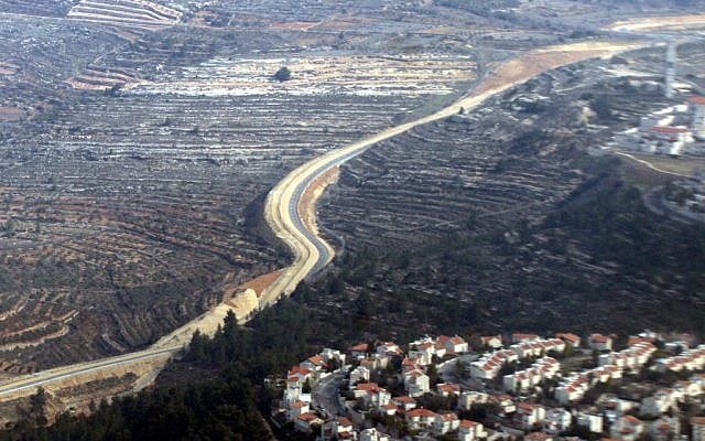 The security fence running through the hills near Jerusalem. (Yossi Zamir/Flash90)
