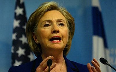 Hillary Clinton (photo credit: Olivier Fitoussi/Flash90)
