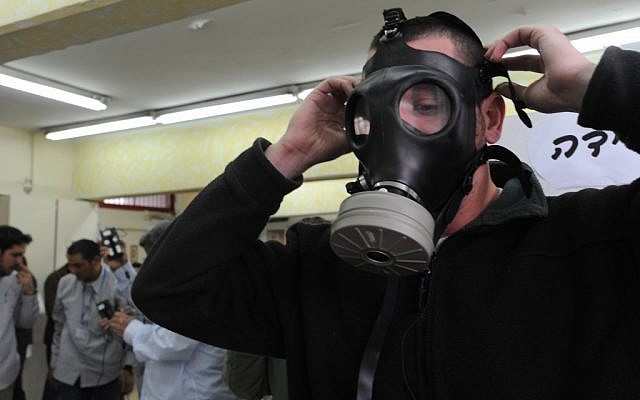 A gas mask distribution center (photo credit: Gili Yaari/Flash 90)